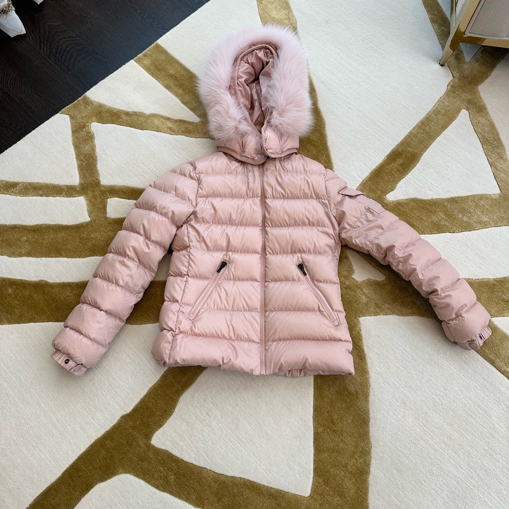 Pre-owned girls pink Moncler fur coat/jacket size 12.